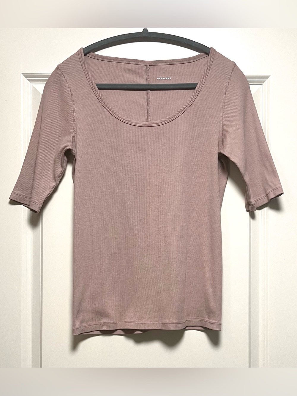 EUC Everlane Luxe Rib Scoop Neck Tee Elbow Sleeves Supima Cotton Dusty Rose L